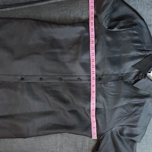 Black 100% Silk Beaded 3/4 Sleeve Fitted Button Down Lined Tunic Sz6 - Picture 8 of 12